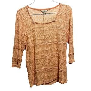 Lucky Brand Small Lace Top Peach Sheer Boho Fairycore Cottagecore Festival Shirt